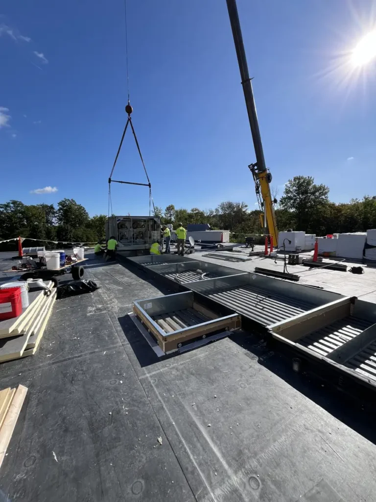 Commercial EPDM roof with curbs ready for an new RTU at University Hospitals